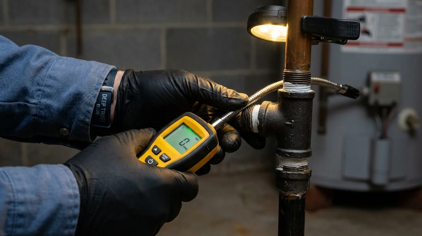 Gas leak detection with electronic sniffer by Johns Plumbing LLC in Hanover Park